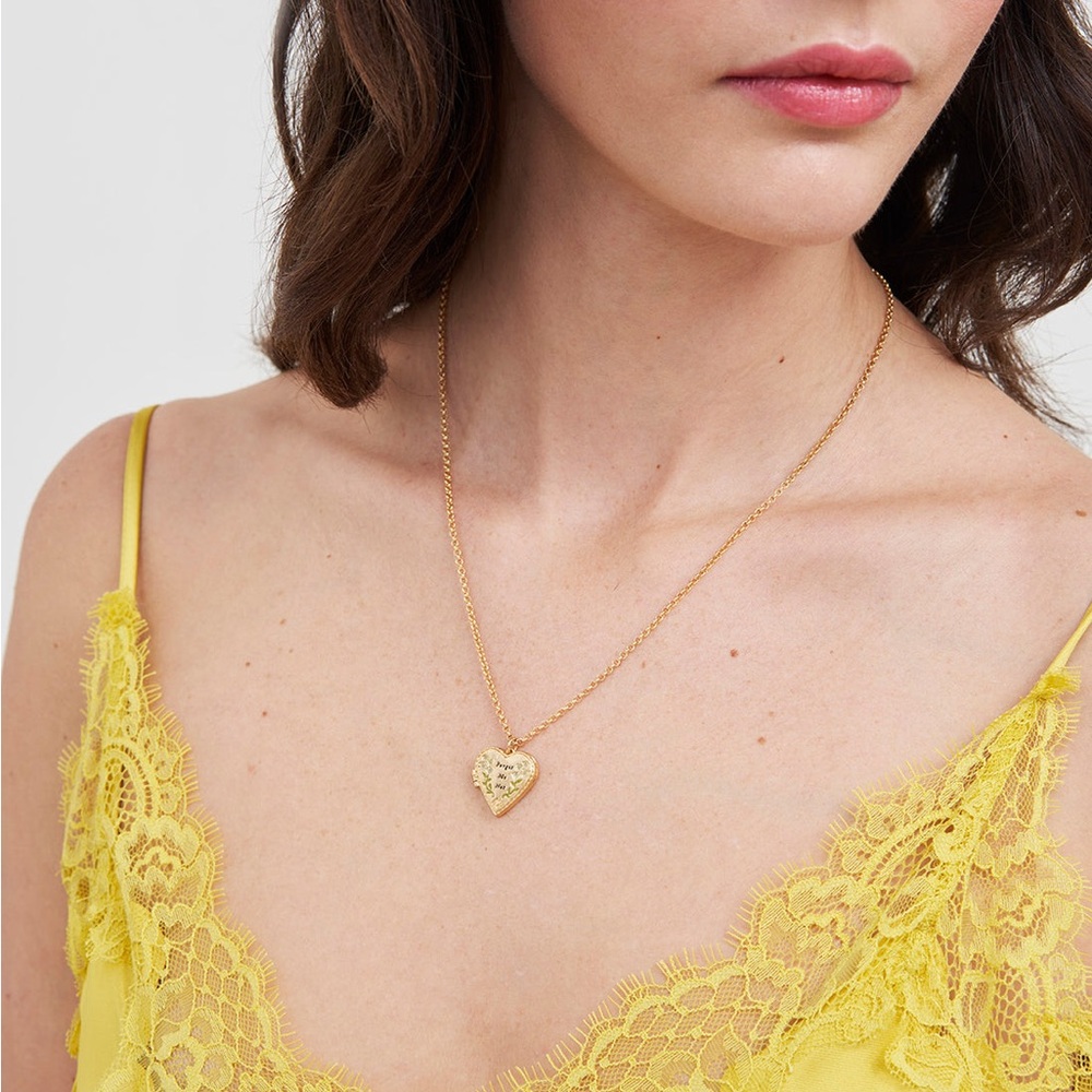 Gold Forget Me Not Heart Locket Necklace by Fable England